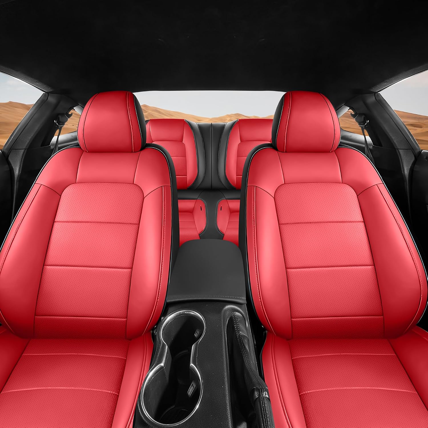for Ford Mustang Seat Cover 2015-2026 Coupe Hardtop Nappa Leather Car Seat Cover Full Set (M-Red&Black)