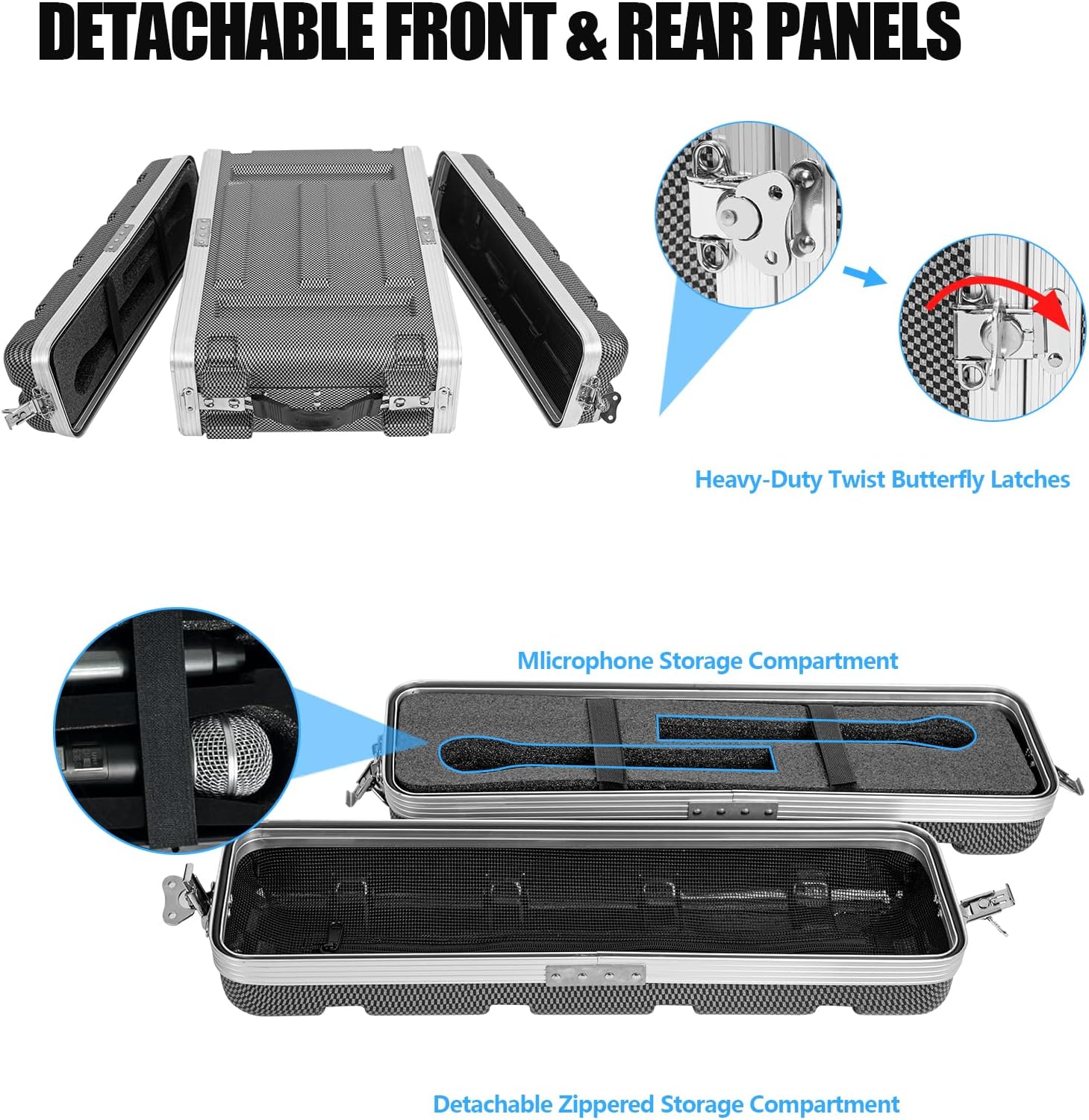 2U ABS Rack Case Shallow 12' Depth, 19' Rackmount Flight Road Travel Case, Waterproof Protective Hard Case with Customized Foam, Wireless Mic System Storage/Amp/Effect/DJ Mixer