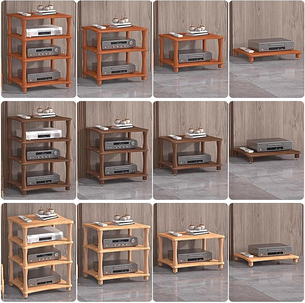 Retro Audio Rack Stand 4-Tier Media Tower for Home Theatre Wooden DVD Holder & Console Shelf Vintage Stereo Cabinet for Gaming & Av Equipment-Brown-3 Tier