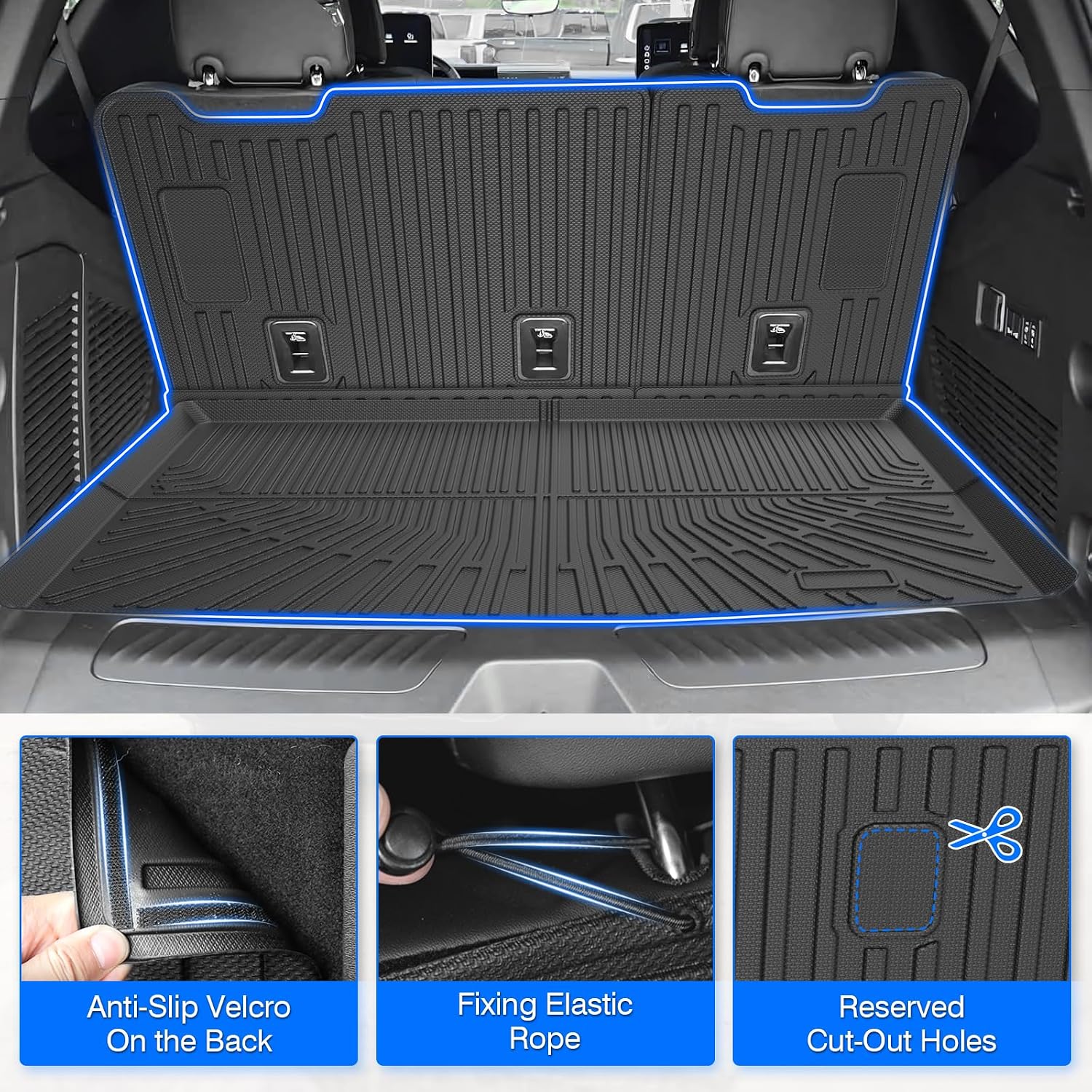 Floor Mats for 2015-2020 Chevy/Chevrolet Suburban & GMC Yukon XL 8 Seats, All Weather Cargo Liner for Suburban Accessories, Heavy Duty TPE Cargo Mats, Car Accessories