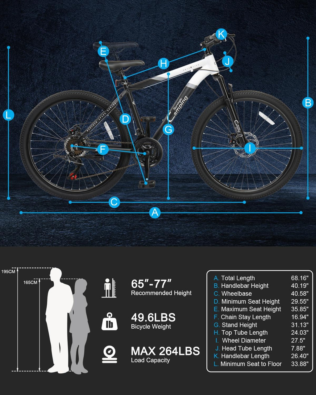 CamPingSurvivals 26/27.5' Mountain Bike 21 Speed Men's Mountain Bike with Lightweight Aluminum Frame, Powerful Dual Disc Brake, Precision 21 Speed Shifting, Men's Bicycle for Commuter & Travel