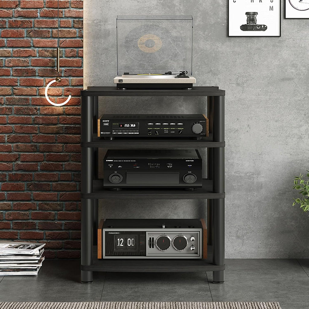 SOBS 4-Tier AV Media Cabinet Stand Component Cabinet, CD Player Stand and Stereo Equipment Rack Audio Tower with Wooden Shelves for Home/Office/Theater (Color : B)