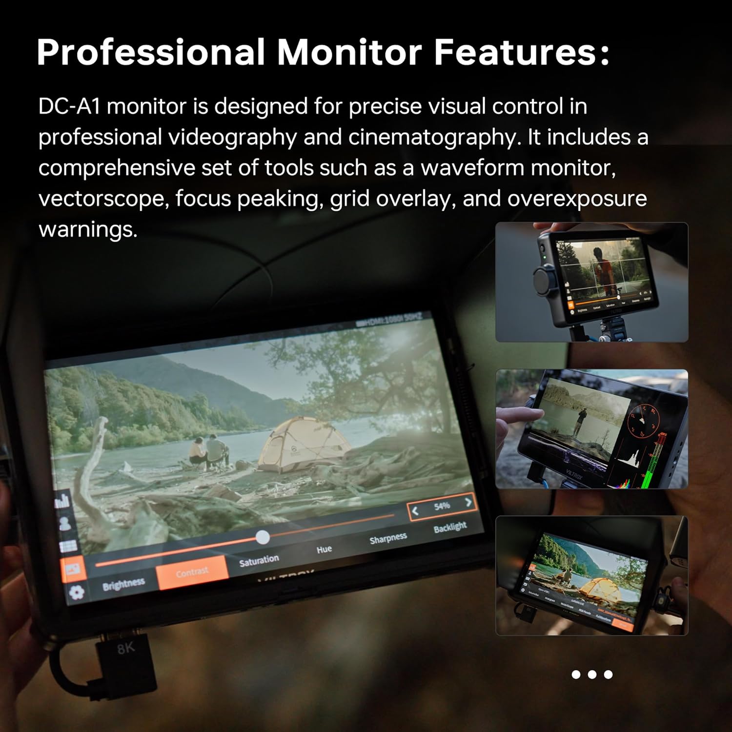 VILTROX DC-A1 Camera Monitor 7'' Touchscreen Camera Field Monitors,2800nits 4K HDMI in/Out,DSLR External Monitor Kit Sunshade Hood,Waveform&Vectorscope,Peaking Focus Assist,3DLUT,False Color Function