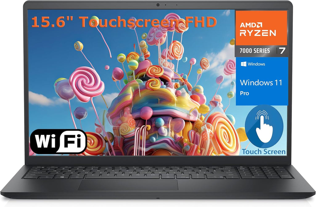 Dell Inspiron 15 15.6' Touchscreen FHD Laptop Computer, 8-Core AMD Ryzen 7 7730U (Beat i7-1365U), 16GB DDR4 RAM, 512GB PCIe SSD, WiFi, Bluetooth, Type-C, HDMI, Carbon Black, Windows 11 Pro