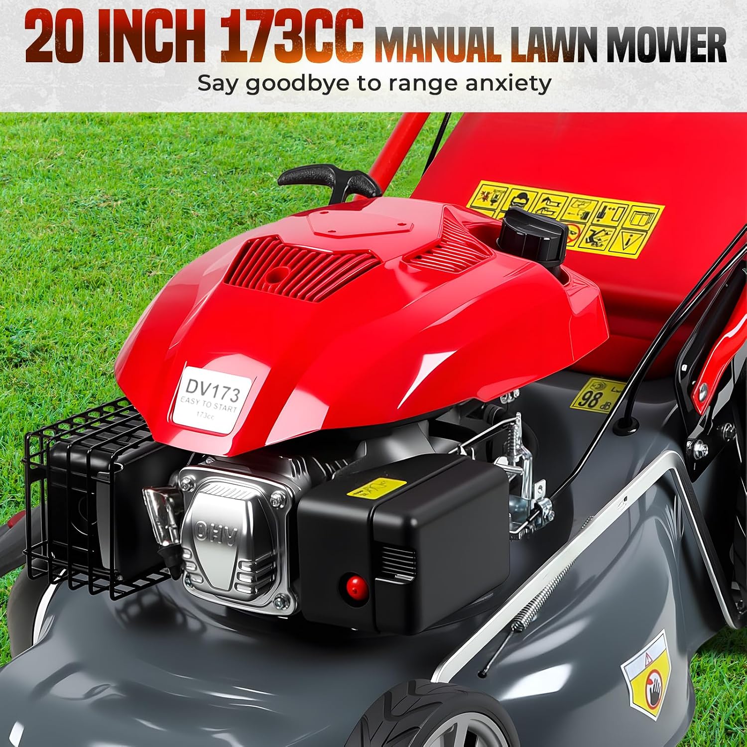 20-Inch Self-Propelled Lawn Mower, 173cc Gas Engine Lawn Mower, Mowing Machine with Ergonomic Handle with 60L Grass Tank, Lawn Grass Trimmer for Yard Patio Lawn Landscaping