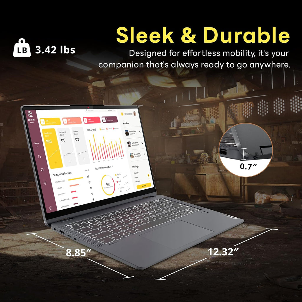 Lenovo IdeaPad Flex 5i 2-in-1 14' FHD+ Touchscreen Laptop, Intel i3-1215U, 8GB LPDDR4, 416GB Storage(256GB SSD +160GB Docking Station Set), Backlit Keyboard, Fingerprint Reader, Win 11 S, Storm Grey