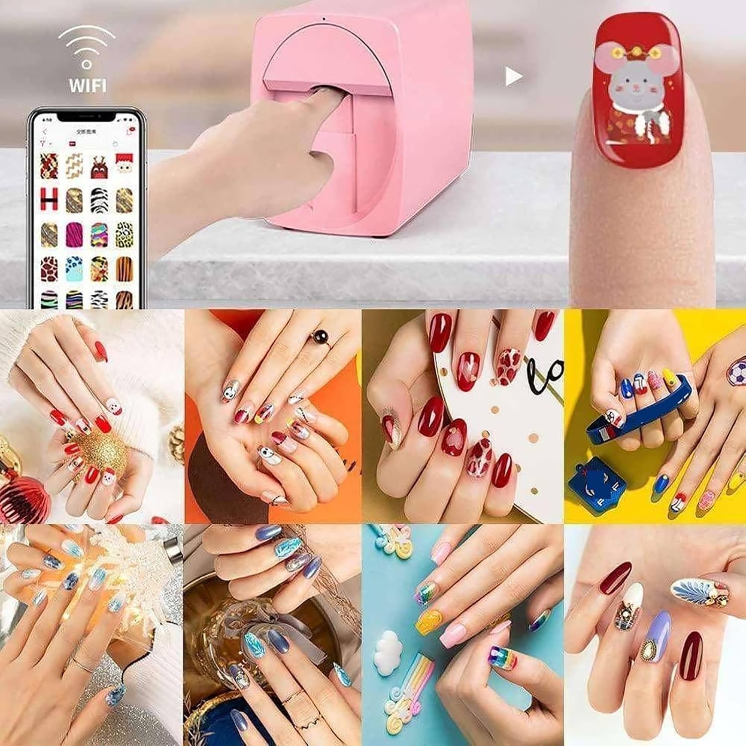 3D Nail Printer Robot Nail Painting Machine, Digital Intelligent Art Printers for Kids/Nails Salon/Manicure/Nails Lovers, Camera Identification, Over 1000 Pictures, 30s Done