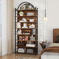 8-Tier CD Storage Racks,CDs DVDs Game Video Media Organizer Cabinet with 7 Shelves,78.7' Arched-Top Industrial Tall Bookshelf Display Bookcase Brown Black