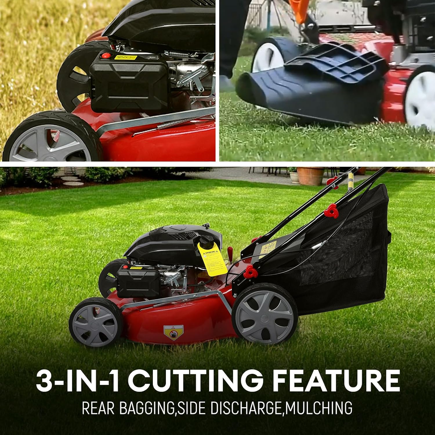 Gas Lawn Mower Self Propelled,141cc OHV Engine with Air Cooling, 20' Steel Deck, 3-in-1 Cutting System, 8-Level Height Adjustment, 20L Grass Catcher, Foldable Design Red (US Fast Arrival)