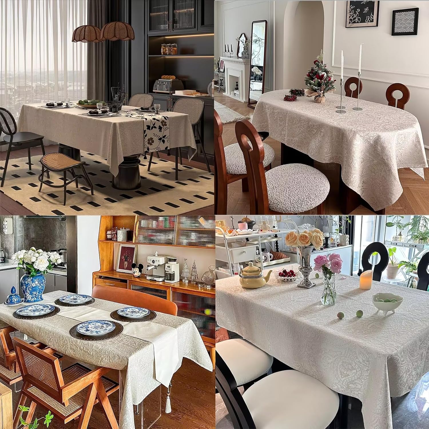 Jacquard Tablecloth, French Waterproof Washable Table Cloth, Luxurious Soft Table Cover for Dining Party Wedding Baby Shower Kitchen (Rectangle/Oblong, 120''x60'', Milky White)