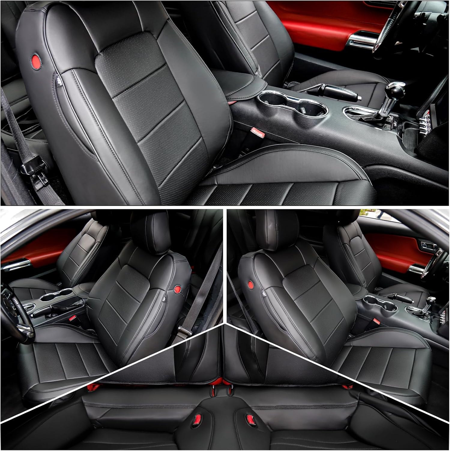 for Ford Mustang Seat Cover Custom Fit Hardtop Coupe 2015-2026 Leather Car Seat Covers Full Set (M-Black)