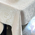 Jacquard Rectangle Tablecloth, Floral Design Thick Kitchen Dining Table Cloth, Waterproof Wrinkle Free Decorative Fabric Table Cover for Outdoor and Indoor, 132x70 Inch Milky White
