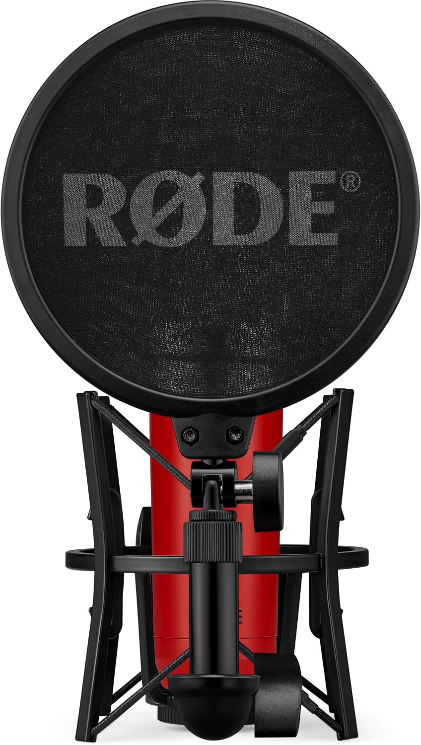 Rode NT1 Signature Series - Red Condenser Microphone with SM6 Shockmount, Tripod Base Microphone Stand and Pop Filter