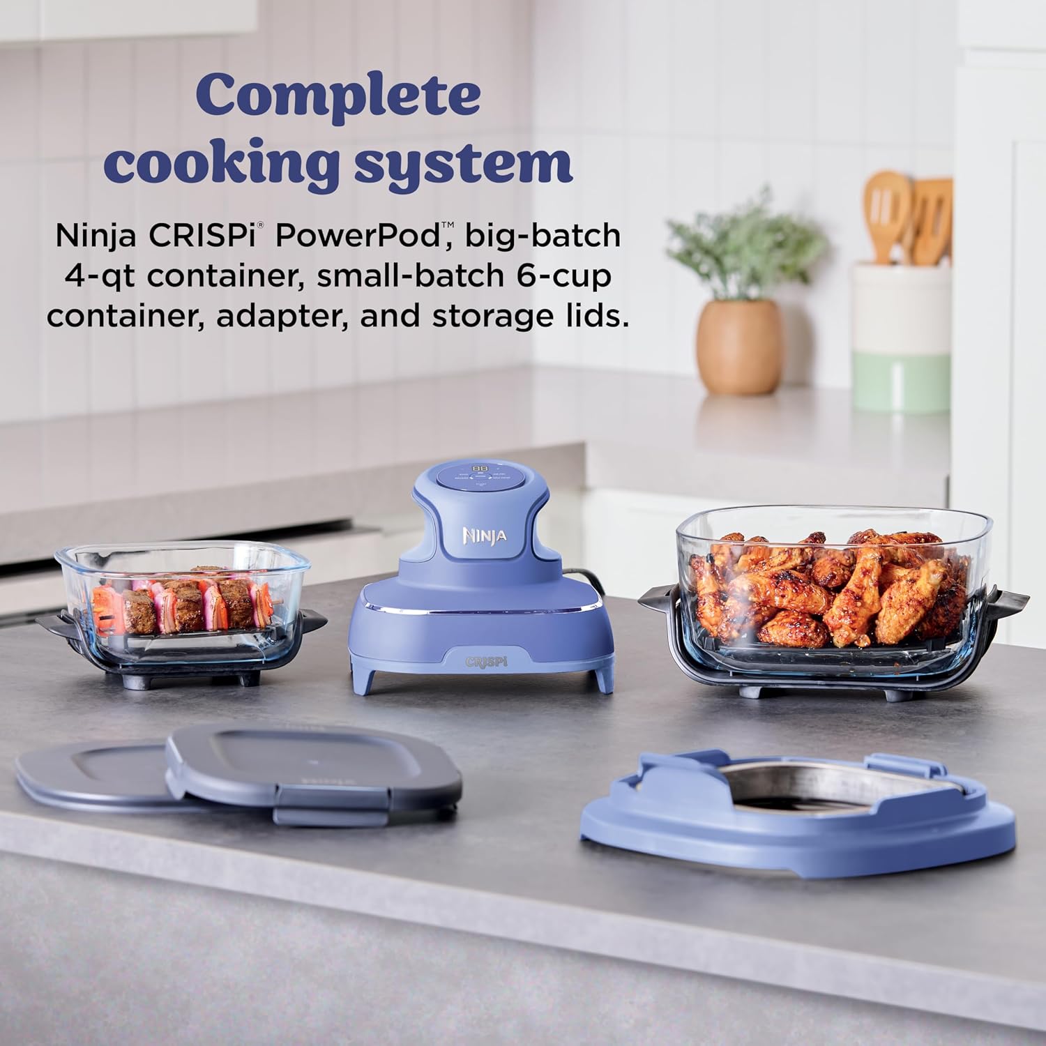 Ninja Crispi 4-in-1 Glass Air Fryer | 450°F | Non-Toxic | 4QT & 6-Cup Glass Containers w/Lids | Microwave, Freezer, Dishwasher Safe | Max Crisp, Air Fry, Bake, Recrisp | Frosted Lilac | FN101PR