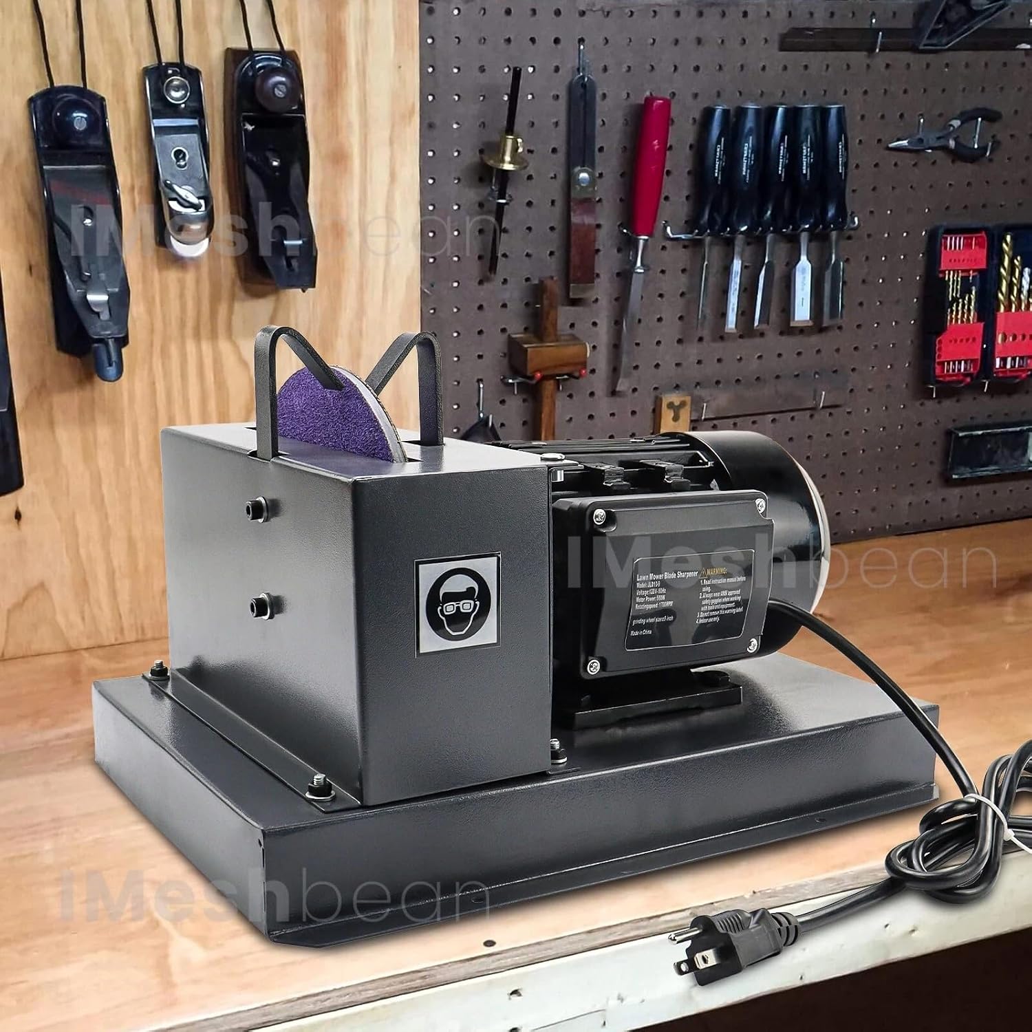 iMeshbean Lawn Mower Blade Sharpener 2/3HP 500W Grinder with 7-inch Ceramic Wheel, Heavy-Duty Sharpening Machine for High/Low Lift, Gator & Flat Blades