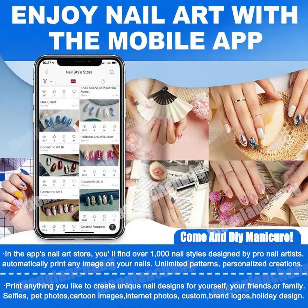 Nail Printer Nail Art Machine | Upgrade Portable 3D Nail Painting Machine W/Multiple Accessories1000+ DesignsSmart DIY Art Fingernail Printer Machine for Home Nail Salon Cute Girls Women White