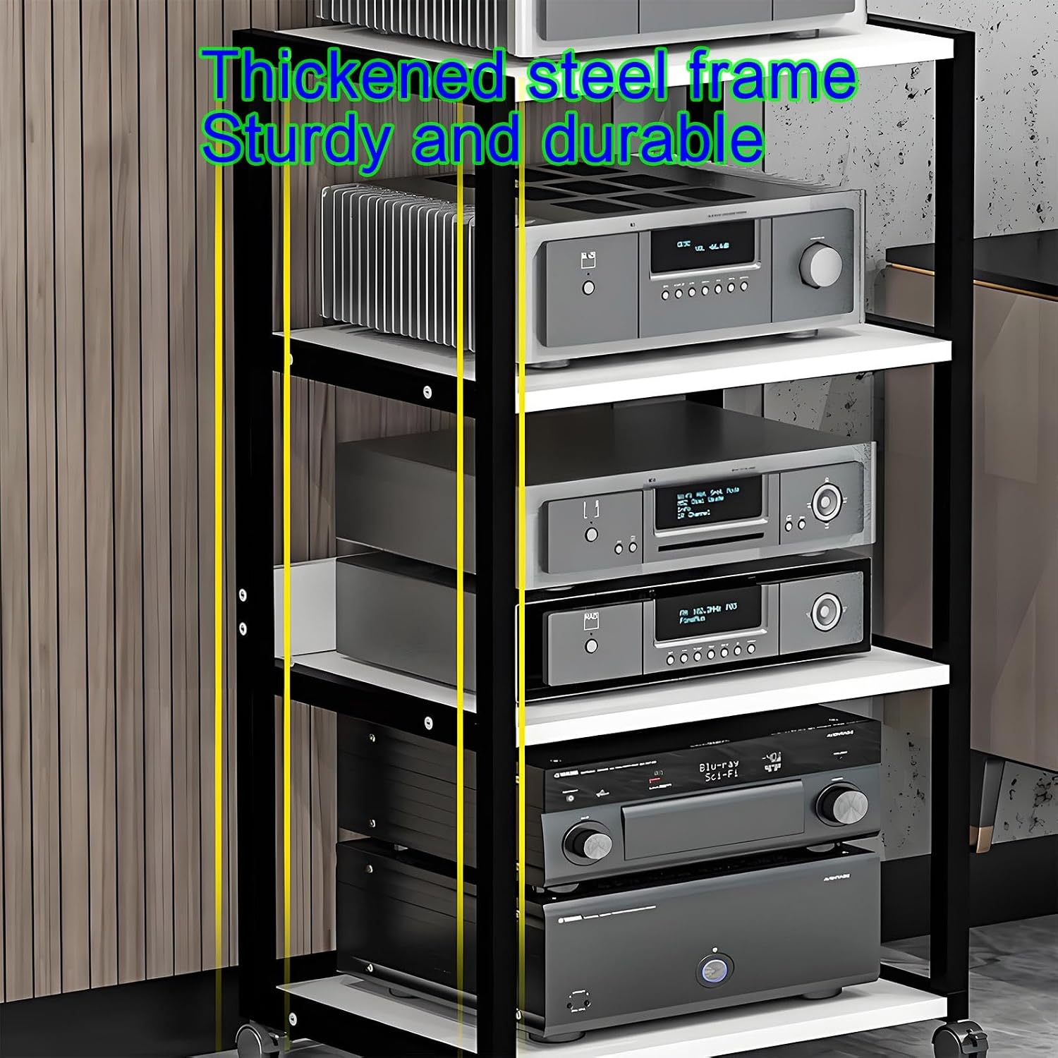 Black AV Cabinet - Movable Audio-Video Media Stand, Stereo Rack Tower for Home Theater, Wooden Media Storage, Modern 50x40x70cm Entertainment Center