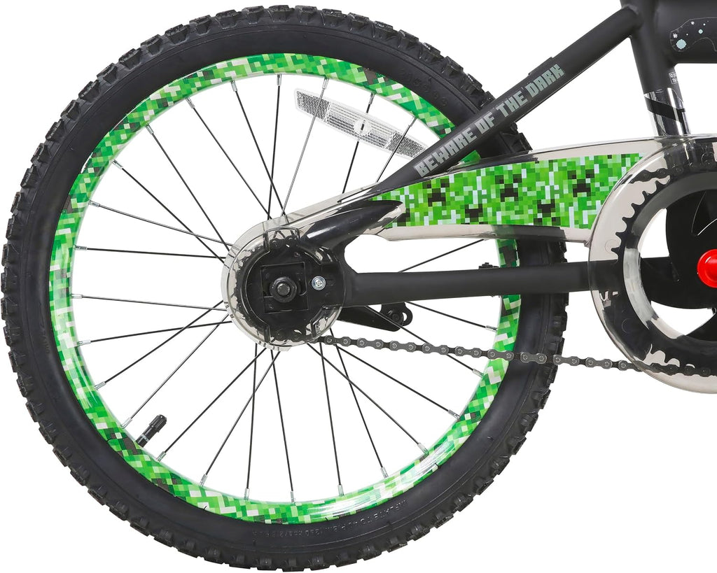 Minecraft 18-Inch Kids Bike - Unisex Bike with Creeper Graphics, Coaster Brake, Adjustable Seat, Removable Training Wheels, Ages 6-9, 42'-53' Tall