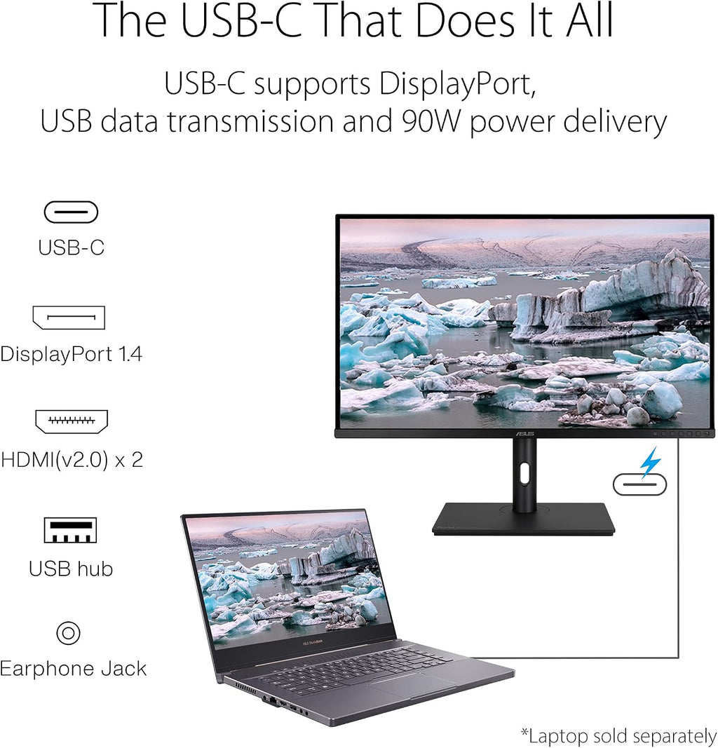 ASUS ProArt Display 32' 4K HDR Monitor (PA329CV) - UHD (3840 x 2160), IPS, 100% sRGB/Rec.709, ΔE < 2, Calman Verified, USB-C Power Delivery, DisplayPort, HDMI, USB 3.1 Hub, C-clamp, Height Adjustable