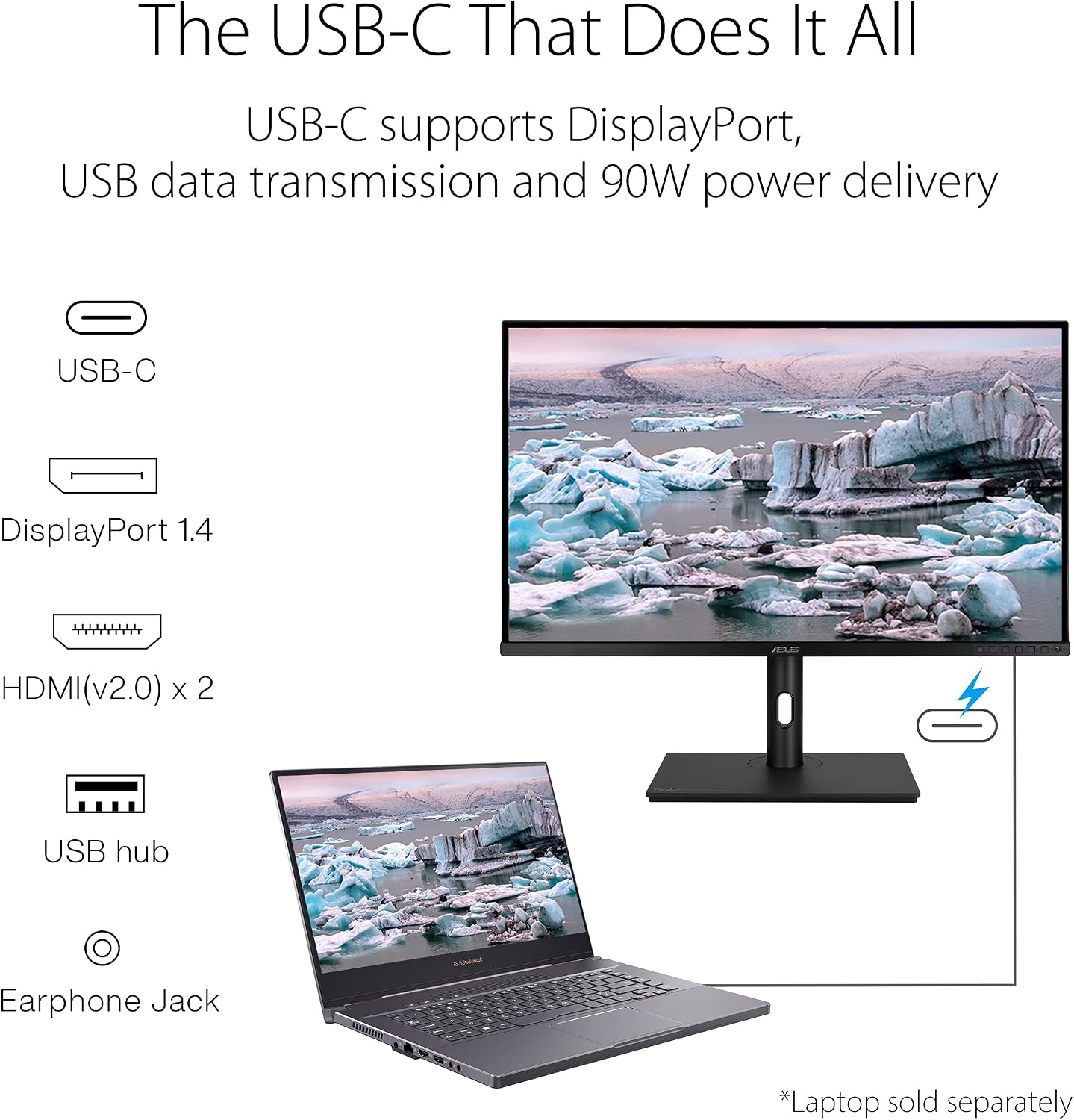 ASUS ProArt Display 32' 4K HDR Monitor (PA329CV) - UHD (3840 x 2160), IPS, 100% sRGB/Rec.709, ΔE < 2, Calman Verified, USB-C Power Delivery, DisplayPort, HDMI, USB 3.1 Hub, C-clamp, Height Adjustable