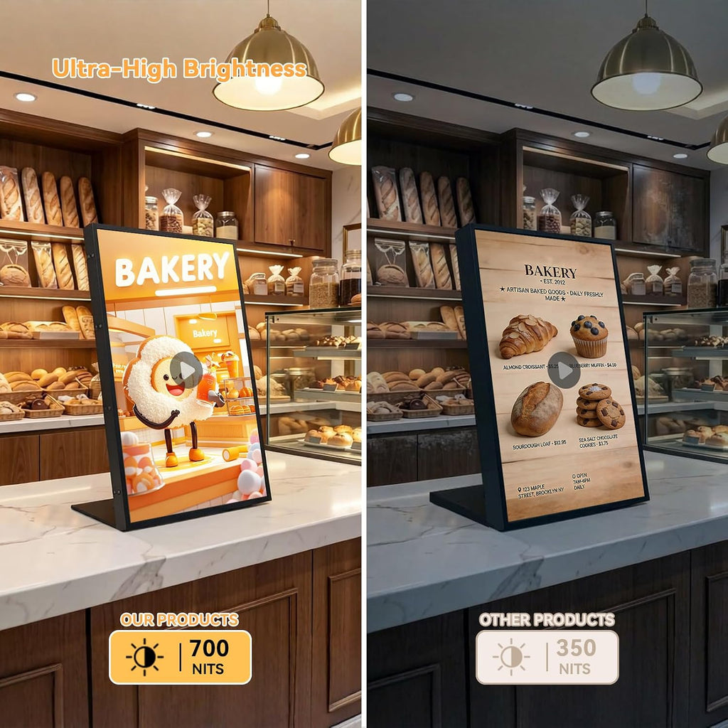 Digital Signage Display, 18.5 Inch 700 Nits Ultra-Bright Digital Menu Board with CMS, Desktop Digital Signage for Business, Restaurants & Commercial Use