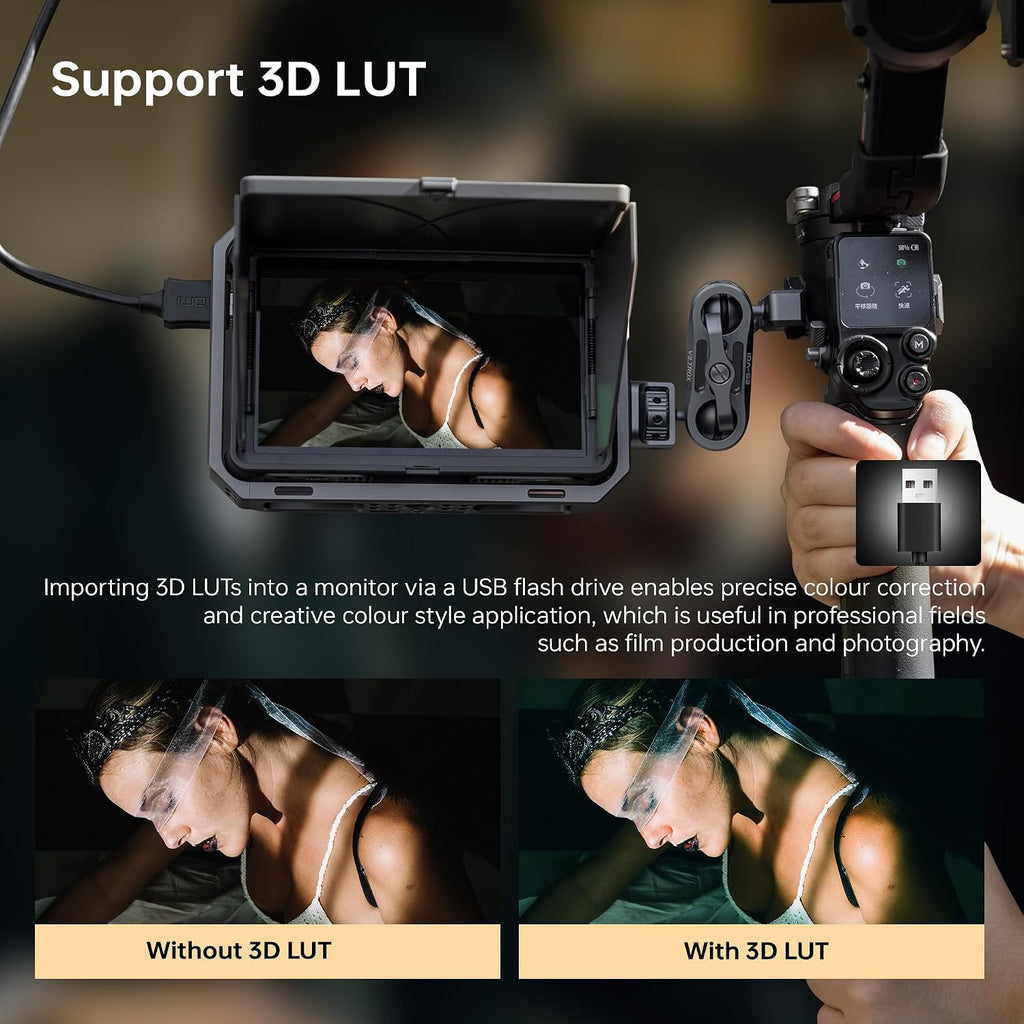 VILTROX DC-X3 Touchscreen FHD IPS Camera Monitor, 2000 nits 4K SDI HDMI in/Out Video Field Monitor Kit with Sunshade Hood, 3D LUT, Waveform, Histogram & Vectorscope Tools, Black