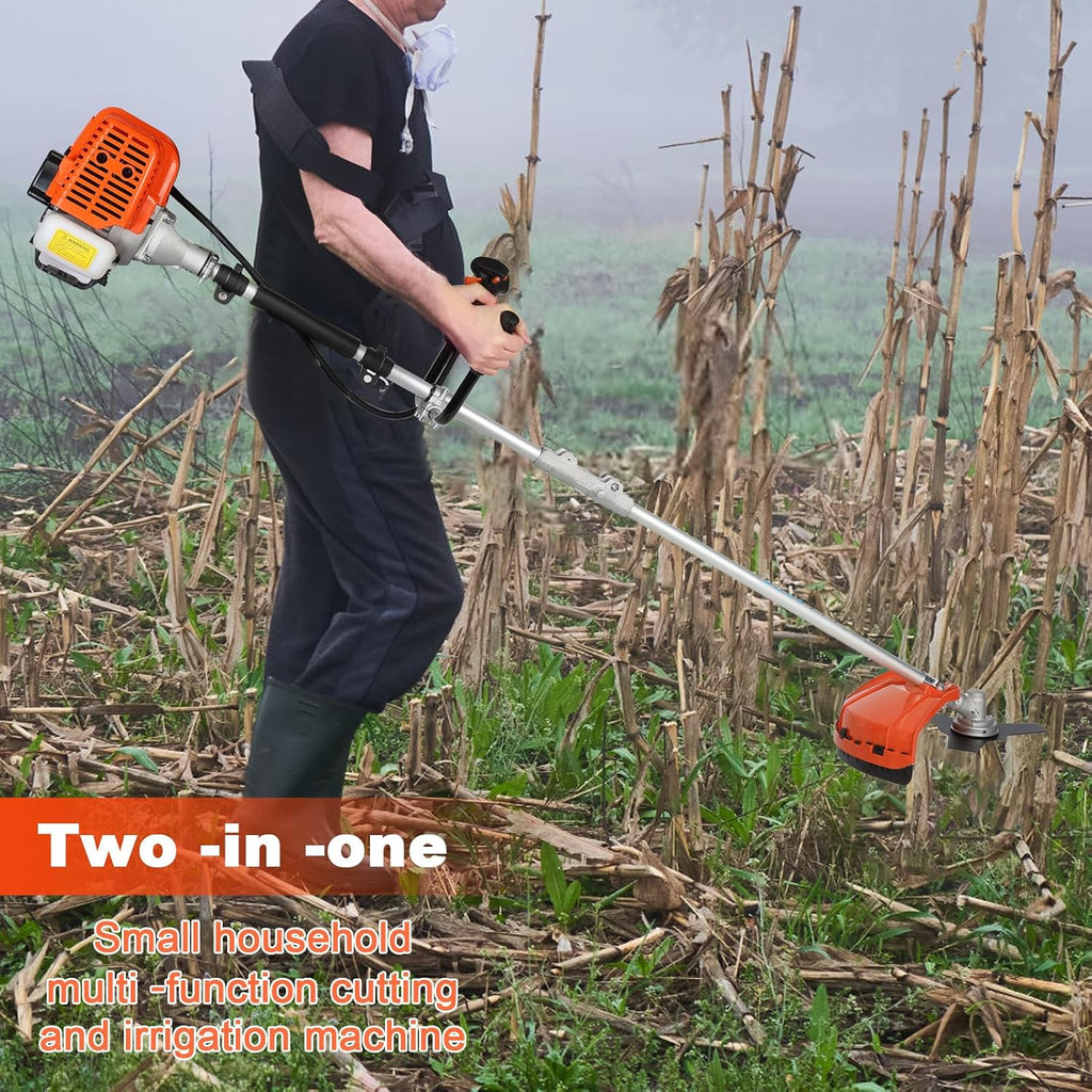 Lawn Mower, Gas String Trimmer, 52cc Weed Wacker Gas Powered, 2 in 1 Cordless Hedge Trimmer, 2-Stroke Brush Cutter, Handheld Weed Eater, Plastic Handle & Shoulder Strap Included (Orange)