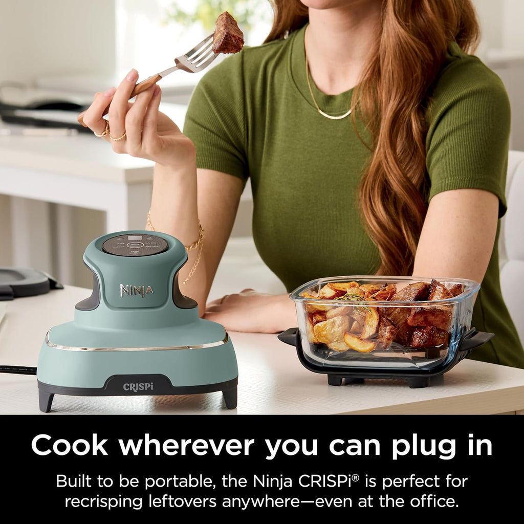 Ninja Crispi 4-in-1 Glass Air Fryer | With Non-Toxic 4QT & 6-Cup Glass Containers & Lids | Microwave, Freezer, Dishwasher Safe | 450°F Max Temp |1500 Watt | Green | FN101SG