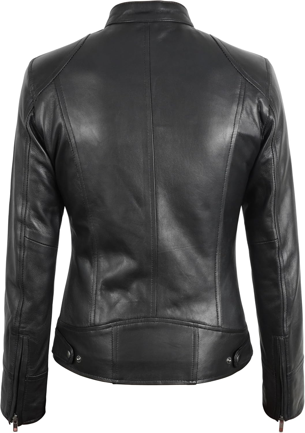 Women Lambskin Leather Biker Jacket - Ladies Black Real Leather Vintage Motorcycle Jacket for Woman