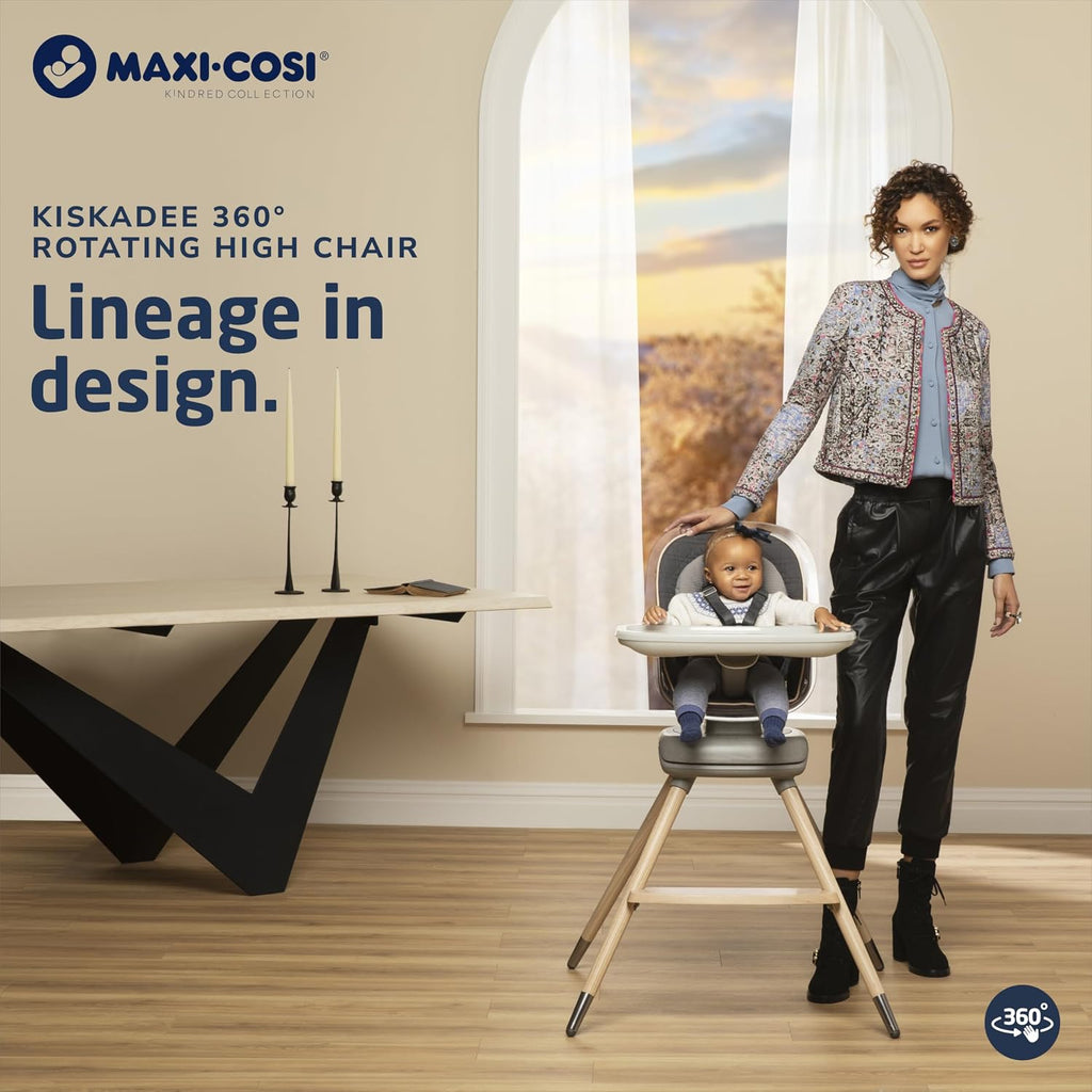 Maxi-Cosi Kiskadee 360 Rotating High Chair, 7 Modes, Infant to 5 Years up to 50 lbs, ClipQuik Magnetic Clip, 3-Position Tray, Washable Pad, Infant Recline, Booster Seat, Child Stool, Onyx Heritage