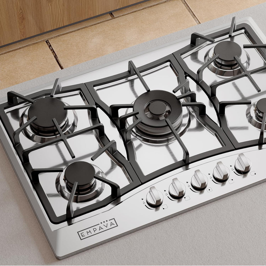 Empava 30' Gas Cooktop with 5 Italy Sabaf Sealed Burners NG/LPG Convertible Stainless Steel in Black Model 2020, 30 inches