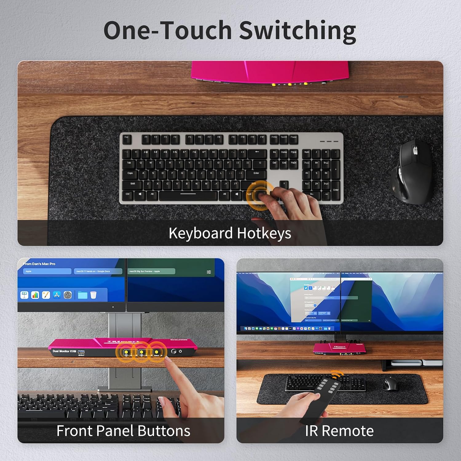 TESmart USB 3.0 HDMI KVM Switch 2 Monitors 2 Computers 4K@60Hz, Dual Monitor KVM Switch HDMI 2 Port Extended Display, Audio&Microphone, EDID Emulators, Hotkey Switch, Button Switch with Input Cables