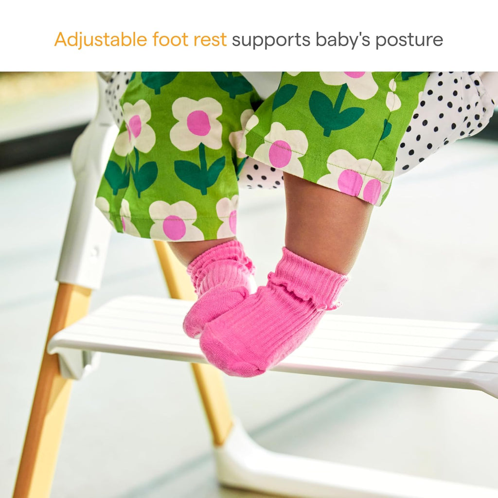 Munchkin Float Baby High Chair for Babies and Toddlers, Foldable for Easy Storage, White with Wooden Legs