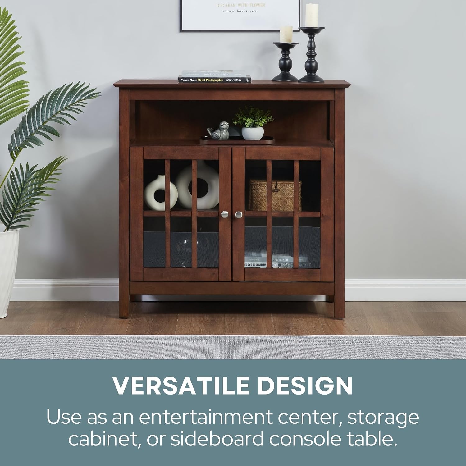 Convenience Concepts Big Sur Highboy TV Stand 36' - Modern Entertainment Center For TVs up to 40', Storage Cabinet for Dining, Living Room, & Entryway, Console Hall Table with Shelves, Espresso