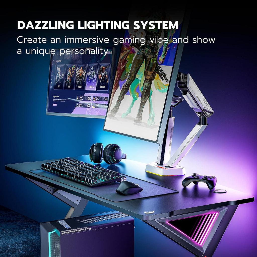 ARES WING RGB Dual Monitor Arm for 17-38' Ultrawide Screens, Holds 35.2lbs, Heavy Duty Dual Monitor Stand for Desk, Adjustable Double Monitor Mount with Clamp & Grommet Base, 75/100 VESA Mount, White