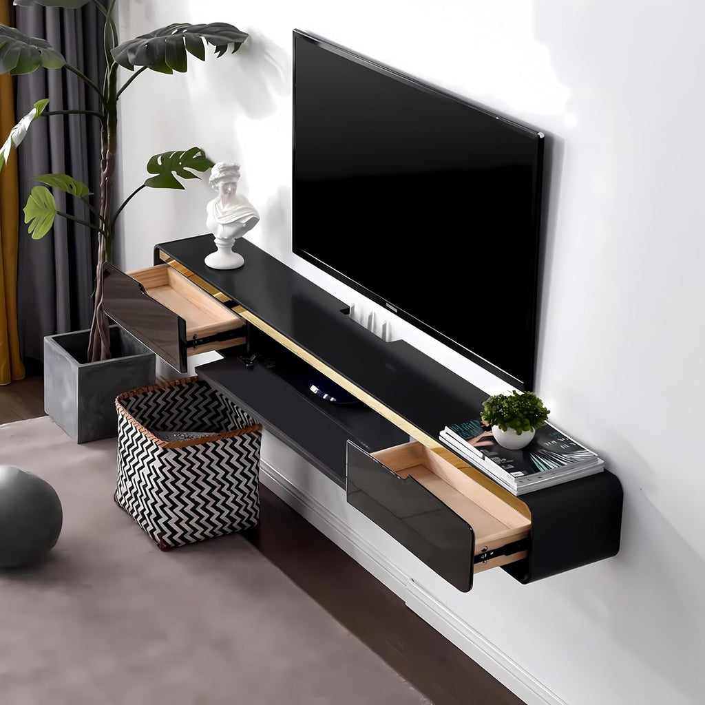 FPIGSHS Wall Mounted Media Console with 2 Drawers Solid Wood Floating TV Stand Hanging TV Shelf Entertainment Center TV Cabinet, for Home Office (C, 47.2 inches)