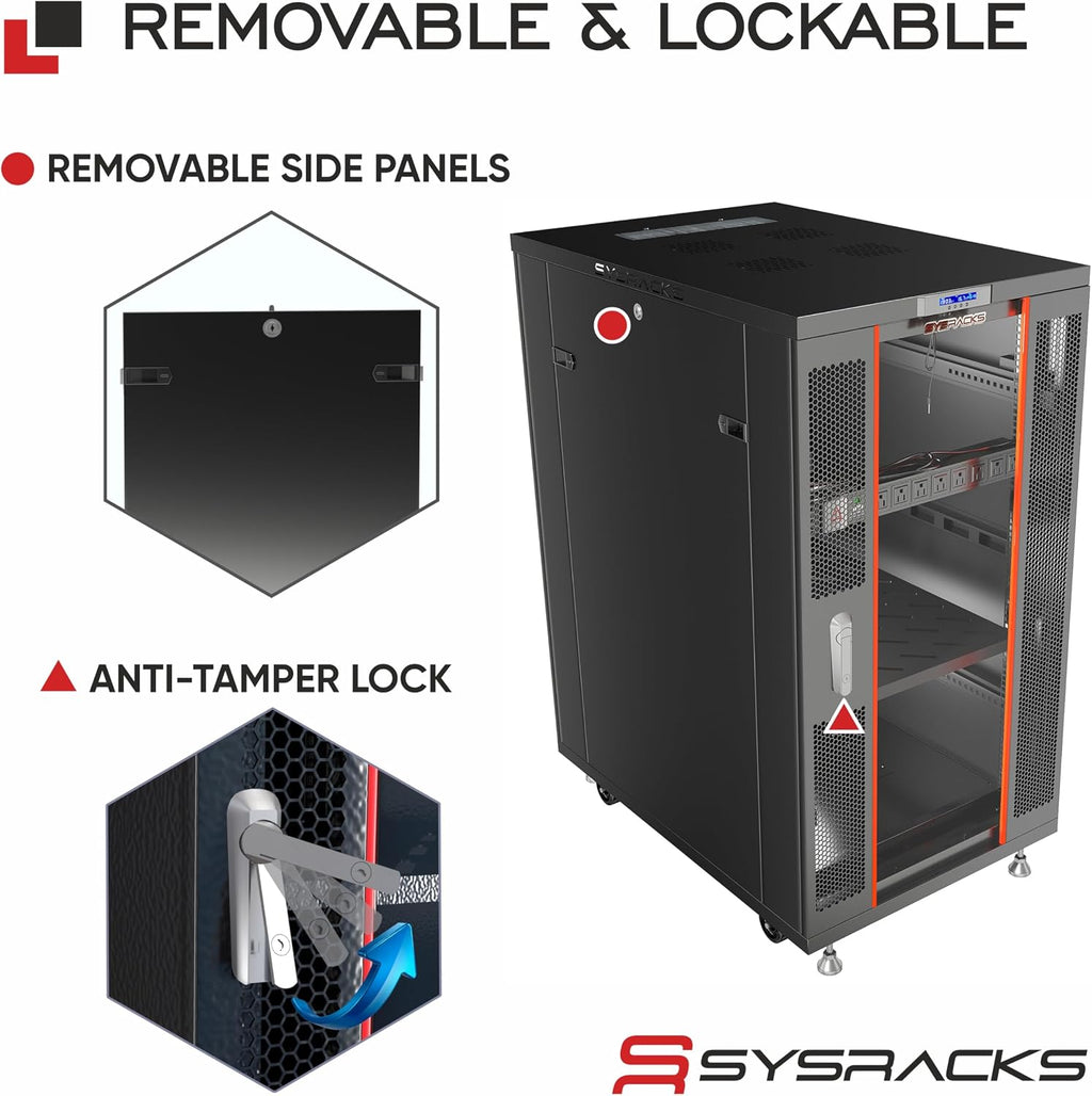 18U Home Server Rack Cabinet – 19' Floor Standing Network Rack, 39' Deep Homelab Rack with Locking Glass Door, Cooling Fans, PDU & Shelf for NAS, Router, Switch and AV Equipment