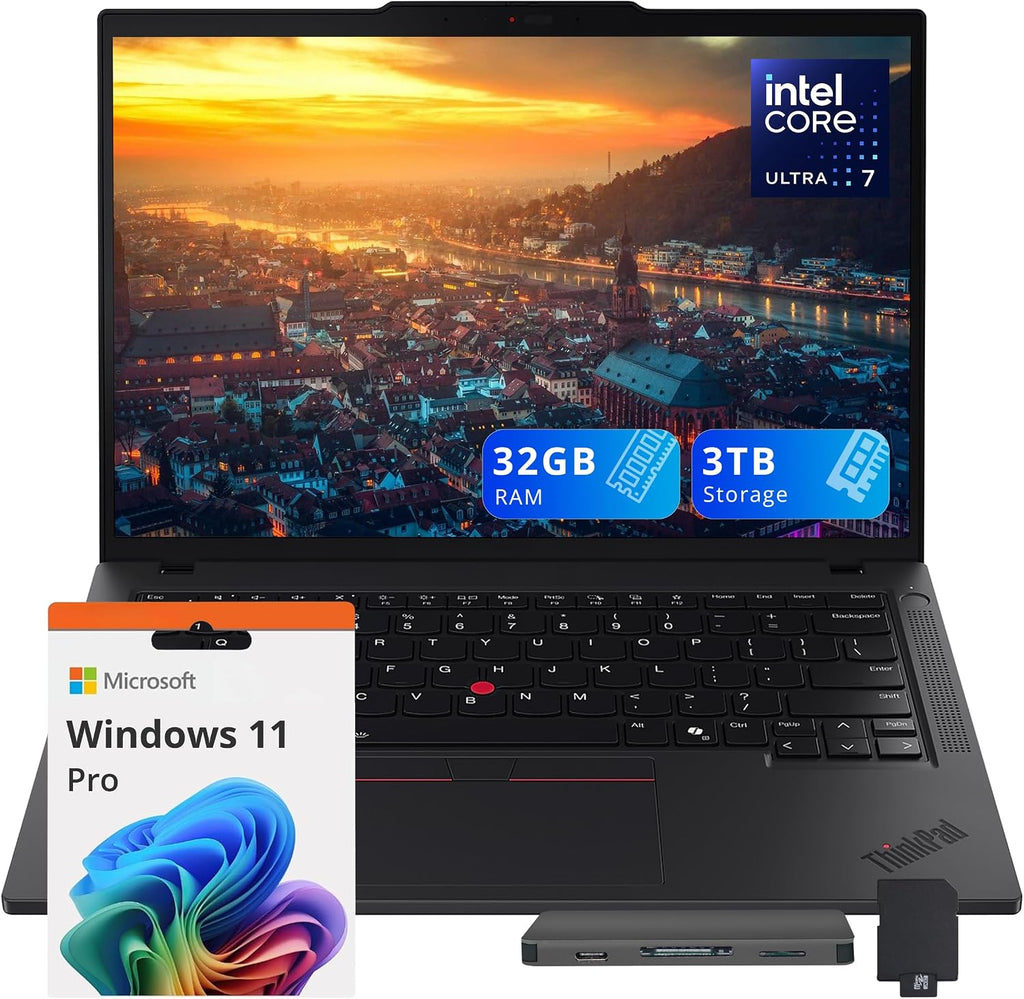 Lenovo ThinkPad T14 Gen 5 14' WUXGA Laptop, Intel Ultra 7 165U-vPro Technology, 32GB RAM, 3TB Storage(2TB SSD+1TB Docking Station Set), Backlit Keyboard, Fingerprint, Win11 Pro, Black