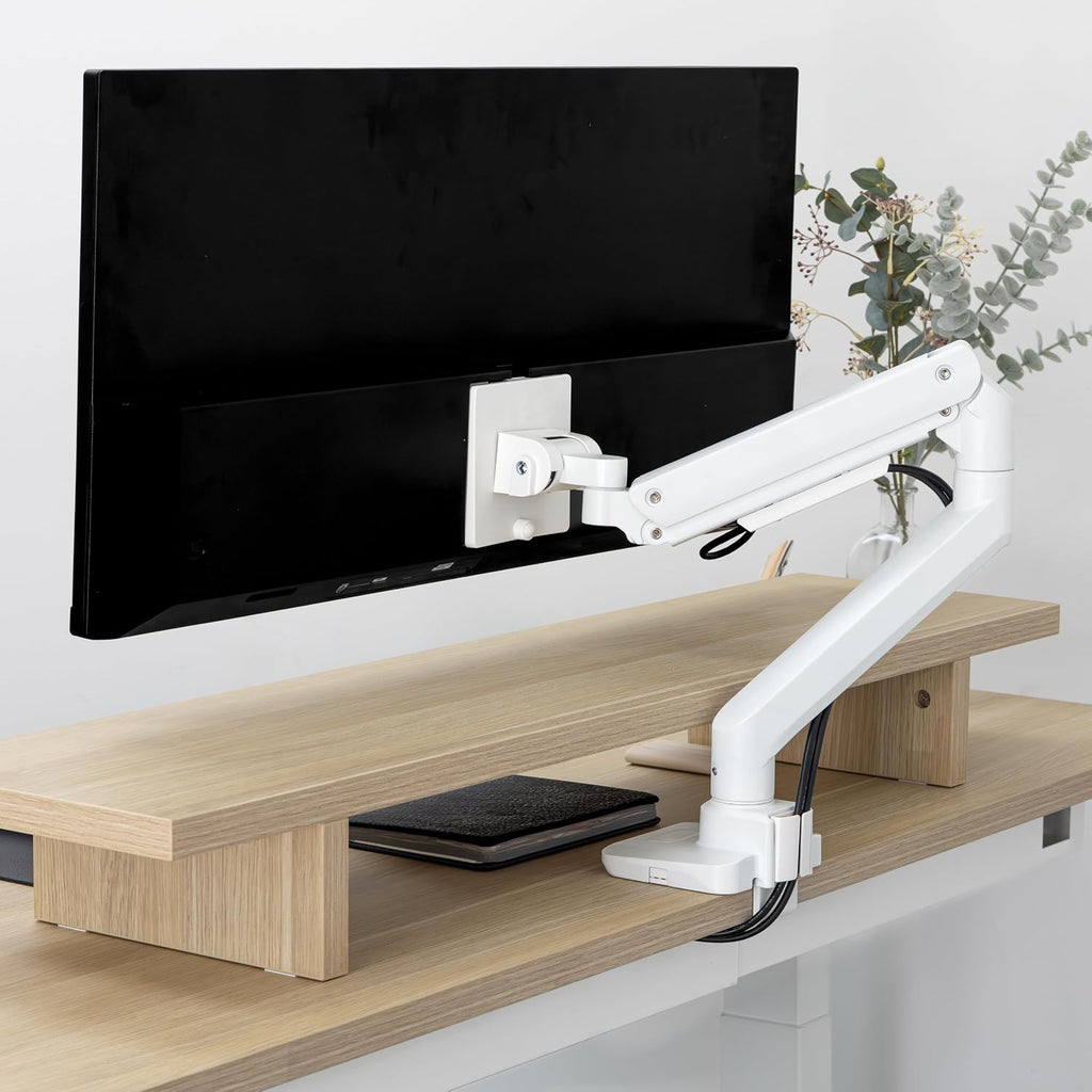 Desky Heavy Duty Ultrawide Monitor Arm – Adjustable Gas Spring Desk Mount for 17–49' Monitors, VESA 75/100, 44 lbs Capacity – White