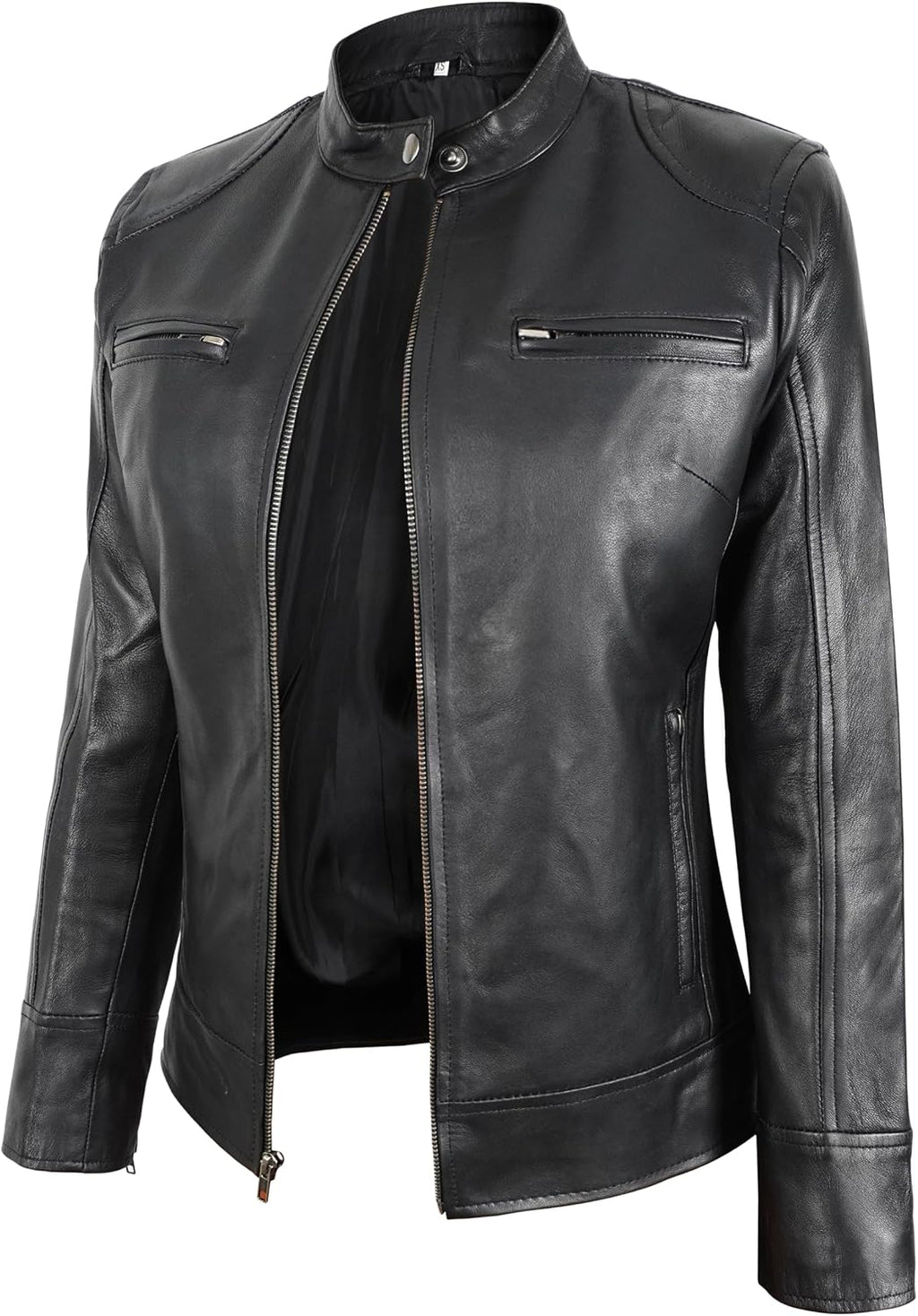 Women Lambskin Leather Biker Jacket - Ladies Black Real Leather Vintage Motorcycle Jacket for Woman