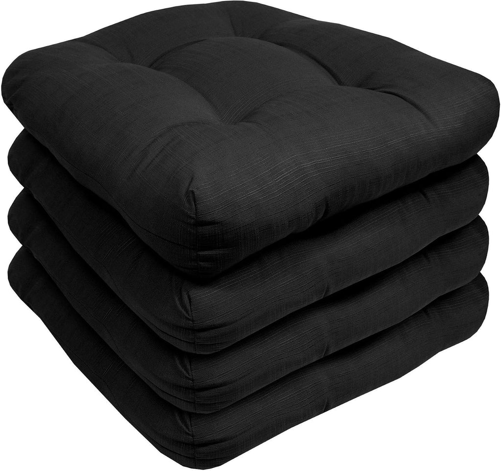 Sweet Home Collection Patio Cushions Outdoor Chair Pads Premium Comfortable Thick Fiber Fill Tufted 19' x 19' Seat Cover, Black (Pack of 3)