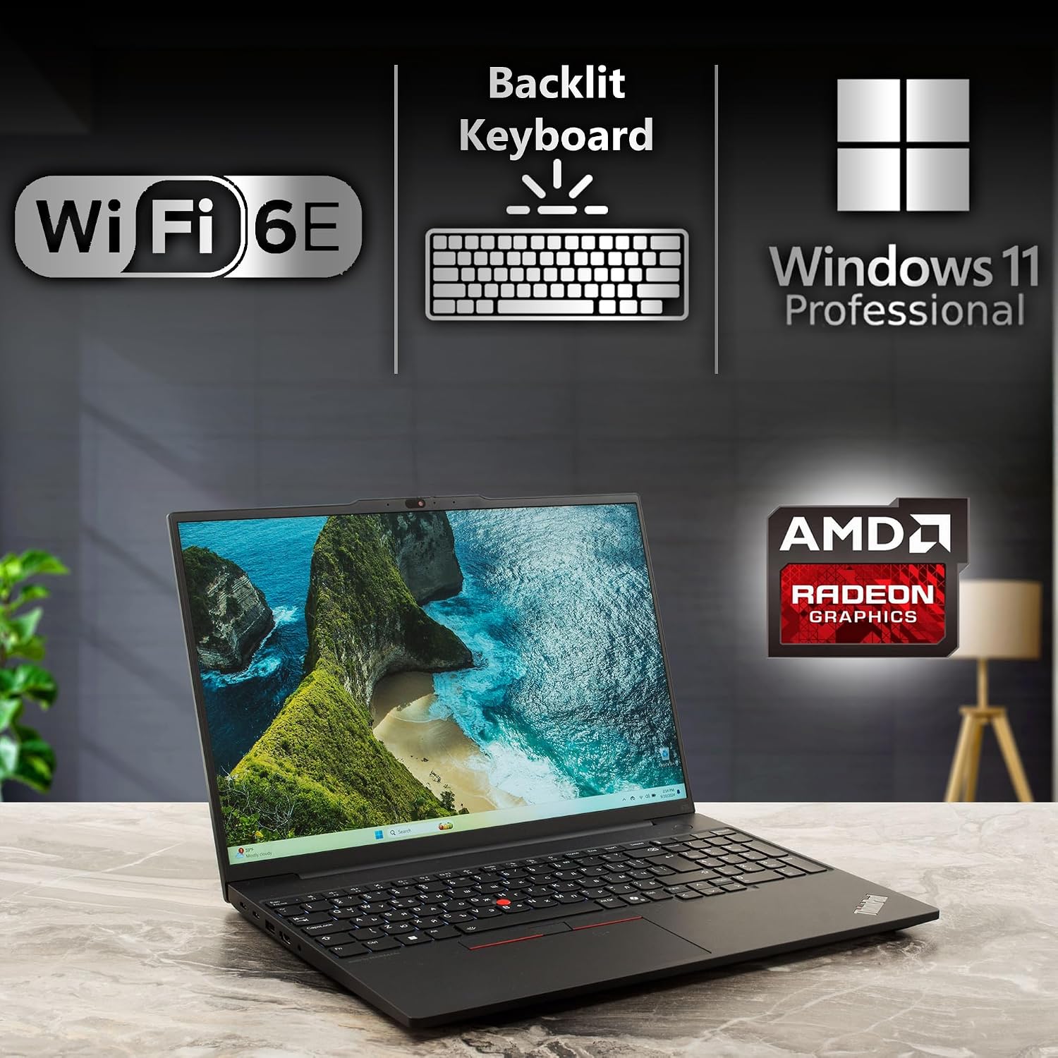 Lenovo ThinkPad E16 Gen 2, FHD+ 16' Touchscreen, AMD Ryzen 7 7735U, 24GB RAM, 512GB SSD, Fingerprint, Backlit Keyboard, WiFi 6E + BT, RJ-45, FHD Webcam, Win 11 Pro, AI Business Laptop