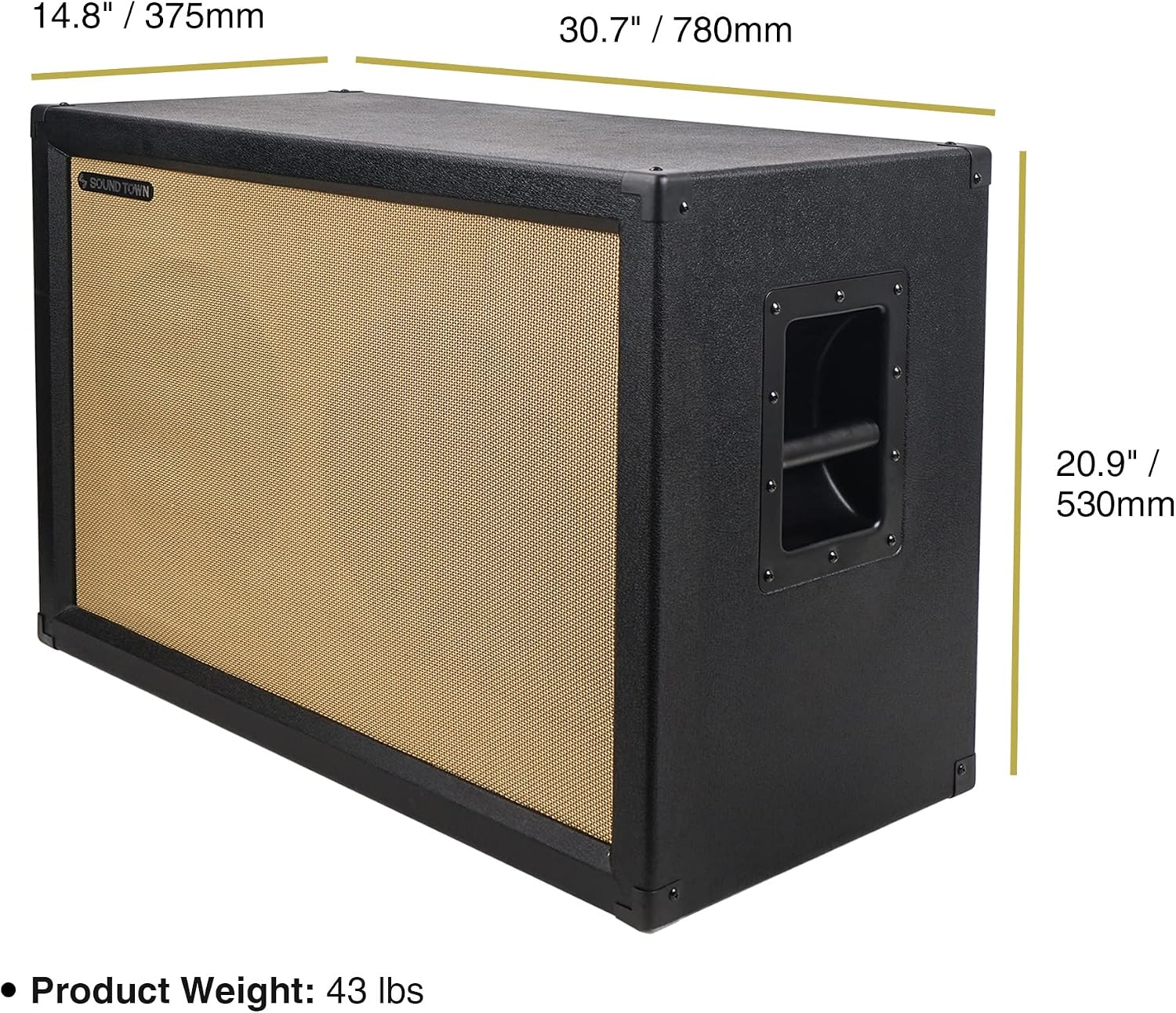 Sound Town 2x12' Empty Guitar Speaker Cabinet, Birch Plywood, Black, Wheat Cloth Grill, Compatible with Celestion/Eminence Speakers (GUC212BK-EC)