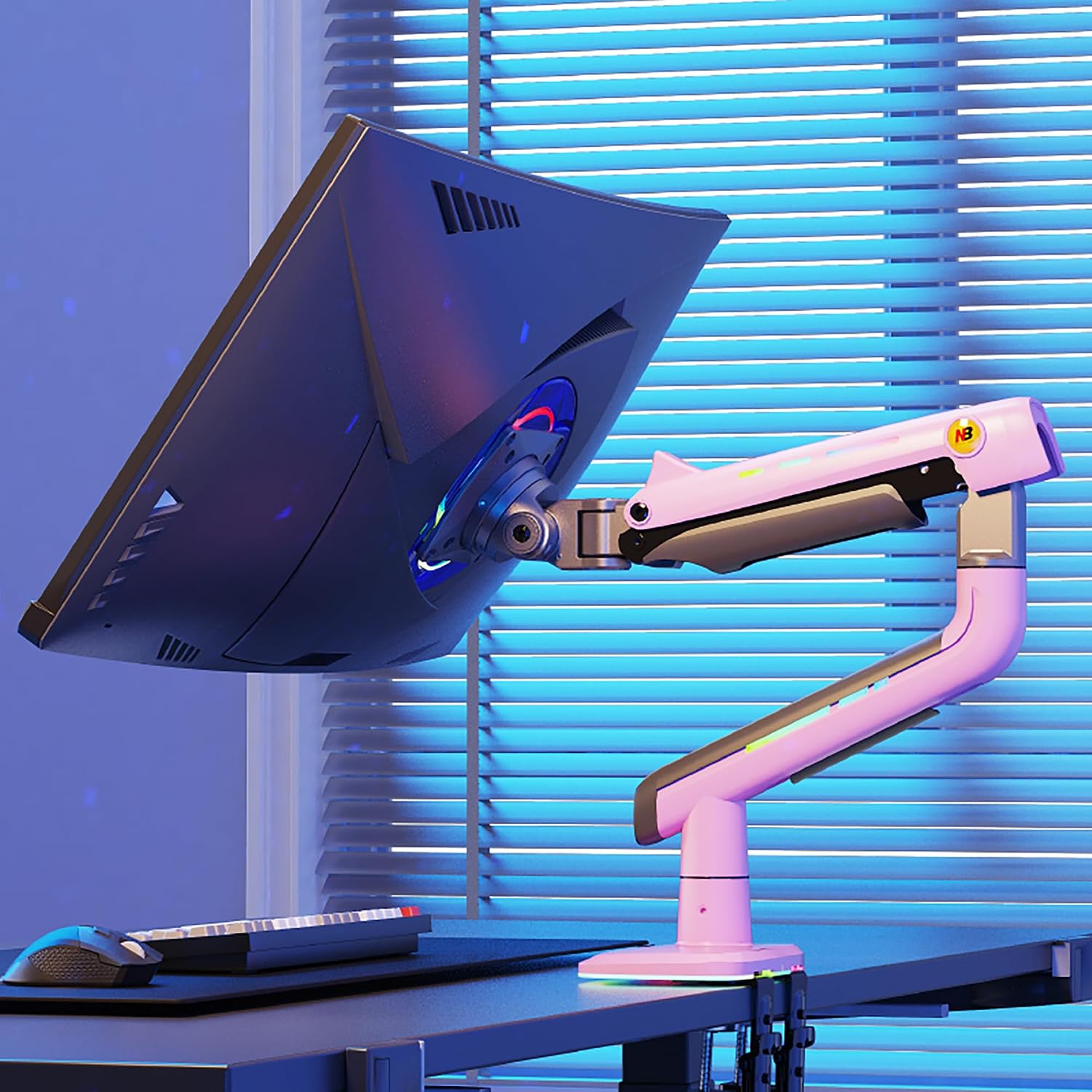 NB Gaming Monitor Arm or for 32 to 60 Inches Screen, Load up to 20 kg, VESA 75/100, RGB-Light, Heavy Duty, Multi Angle Adjustable, Premium Aluminum, Pink