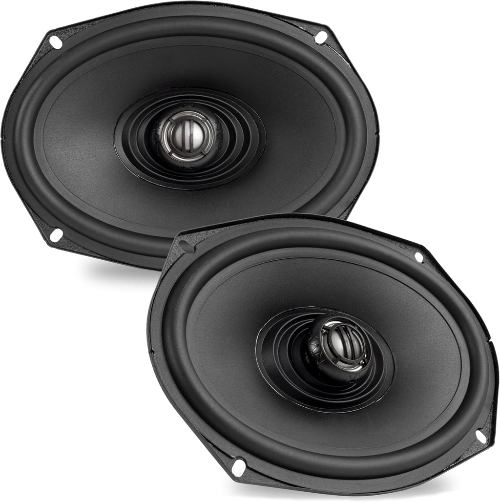 NVX® XFHD69L Premium 6x9' Motorcycle Speakers, 800W Peak (400W RMS), 2-Ohm Aftermarket Saddlebag Lid Coaxials with 1' Titanium Tweeters, Waterproof, for Harley-Davidson 1998 up (Pair)