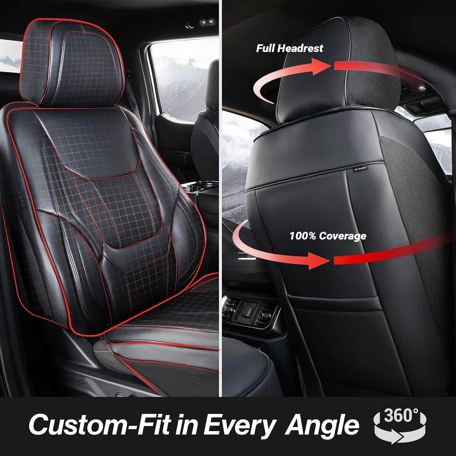 Coverland Custom Car Seat Covers Compatible with 2004-2008 Toyota Solara Convertible - Premium Leather Non-Slip Memory Foam Waterproof Seat Cover Custom fit Interior Protector [Front-Black]