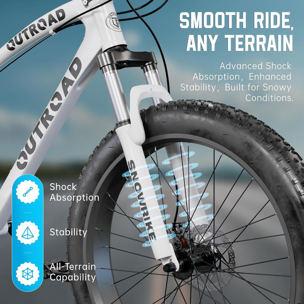 26' Fat Tire Mountain Bike with 4 inch Knobby Tires, 21 Speed MTB with Dual Disc Brake for Adults, Anti-Slip Bicycle, Black, White, Blue&Purple