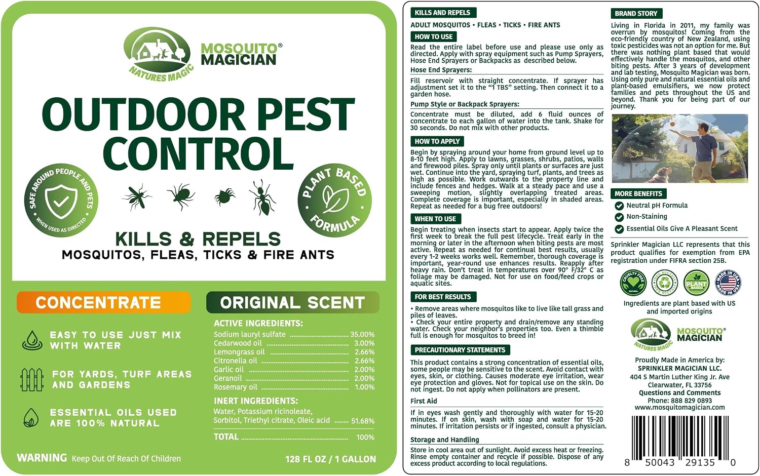 Mosquito Magician Hose End Sprayer with 1 Gallon Liquid Concentrate – Outdoor Mosquito Killer, Flea Yard Spray, Fire Ant Control, Safe for People & Pets, Mosquito Repellent for Lawn, Patio & Plants