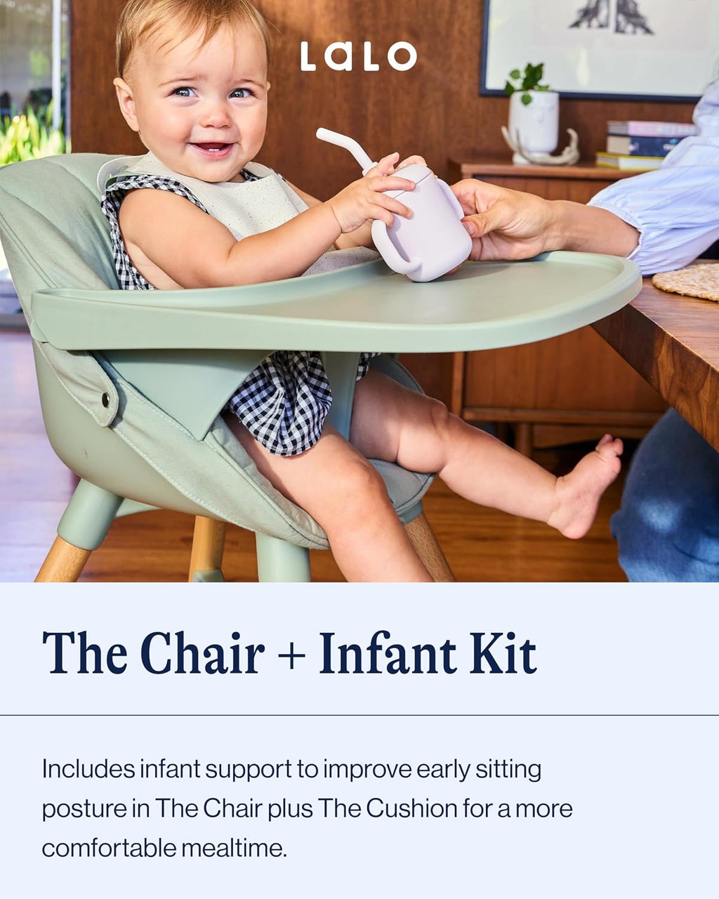 Lalo The High Chair Infant Kit - Convertible Wooden High Chair for Babies & Toddlers with Infant Support & Cushion, Grows with Your Child, Dishwasher Safe Tray, Adjustable Footrest Licorice