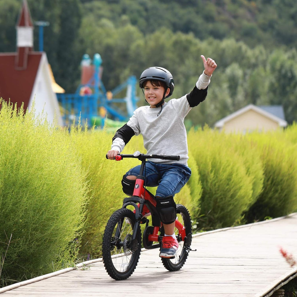 Segway Ninebot 18' Kids Bike Ages 5-10, w/Aerospace Aluminum Frame, Enclosed Chain, Shock Absorbing Suspension, Disc Brakes and Kickstand - Red & Blue
